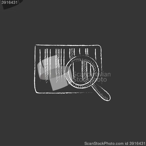 Image of Magnifying glass and barcode. Drawn in chalk icon.