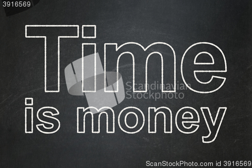 Image of Timeline concept: Time Is money on chalkboard background