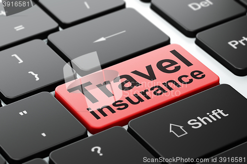 Image of Insurance concept: Travel Insurance on computer keyboard background