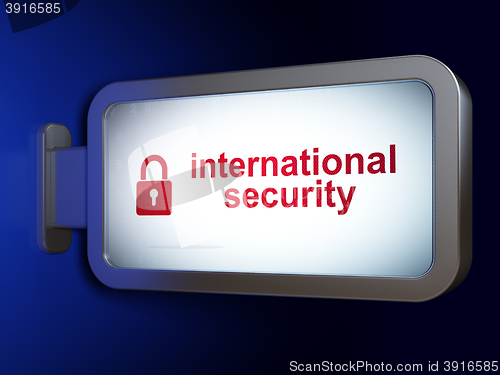 Image of Safety concept: International Security and Closed Padlock on billboard background