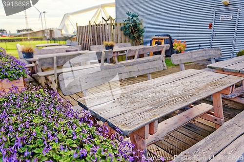 Image of Stylish bench in the park