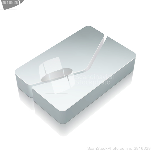 Image of Finance icon: 3d metallic Email with reflection, vector illustration.