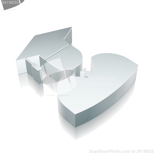 Image of Learning icon: 3d metallic Student with reflection, vector illustration.
