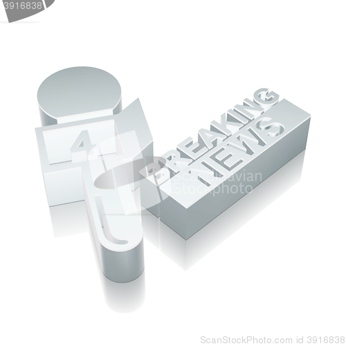 Image of News icon: 3d metallic Breaking News And Microphone with reflection, vector illustration.