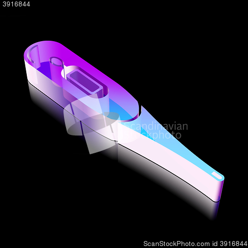 Image of Health icon: 3d neon glowing Thermometer made of glass, vector illustration.