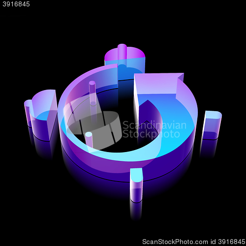 Image of Timeline icon: 3d neon glowing Alarm Clock made of glass, vector illustration.