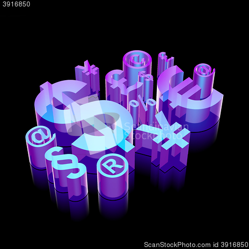 Image of Business icon: 3d neon glowing Finance Symbol made of glass, vector illustration.