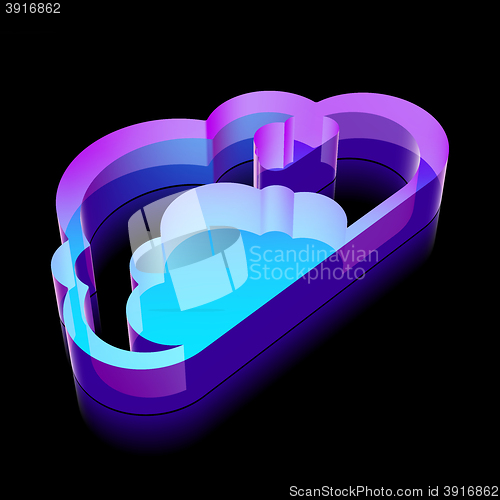 Image of Cloud networking icon: 3d neon glowing Cloud made of glass, vector illustration.