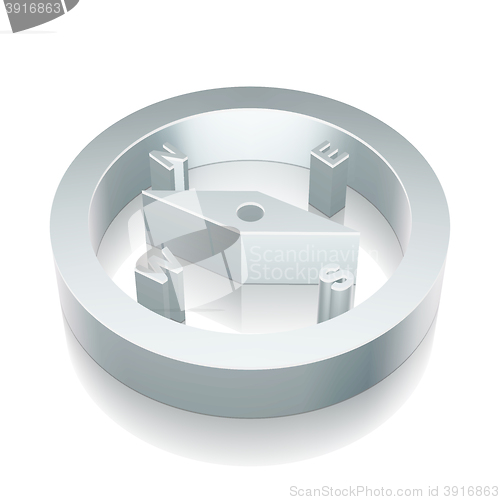 Image of Travel icon: 3d metallic Compass with reflection, vector illustration.