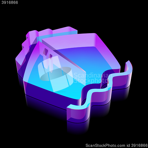 Image of Vacation icon: 3d neon glowing Ship made of glass, vector illustration.