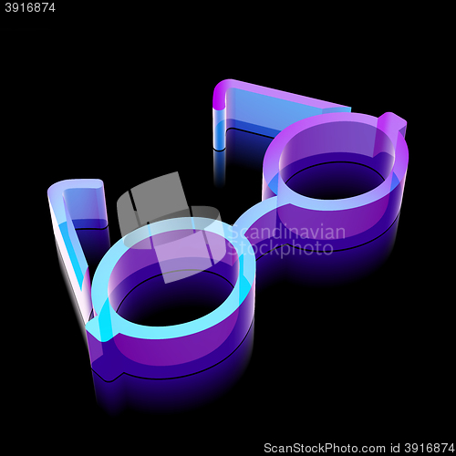 Image of Science icon: 3d neon glowing Glasses made of glass, vector illustration.