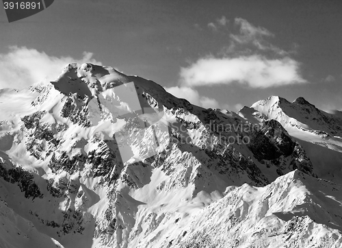 Image of Black and white snowy mountains