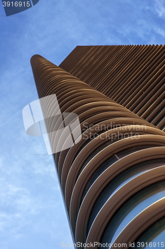 Image of Skyscrapers against blue sky