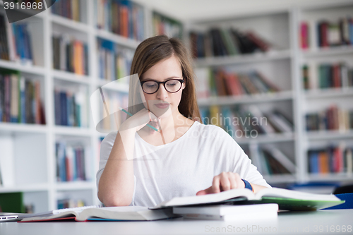 Image of female student study in school library