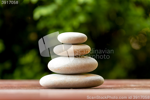 Image of Pile of balancing pebble stones outdoor