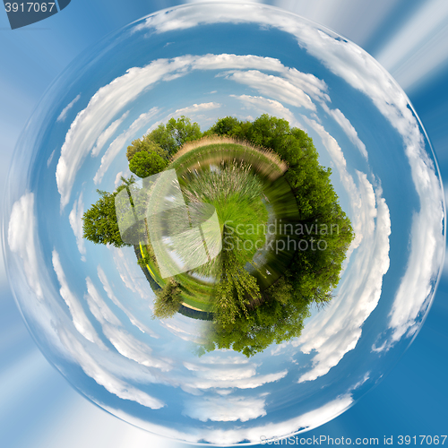 Image of Beautiful summer rural landscape, tiny planet