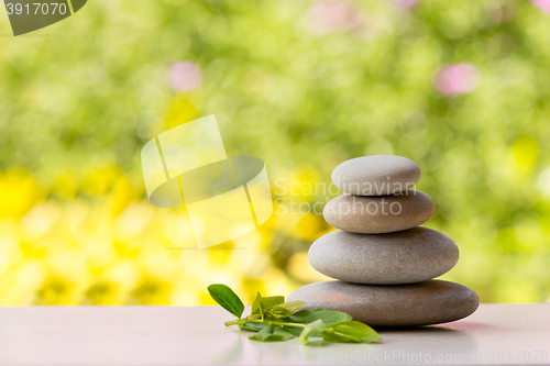 Image of Pile of balancing pebble stones outdoor