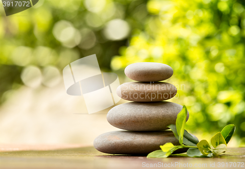 Image of Pile of balancing pebble stones outdoor