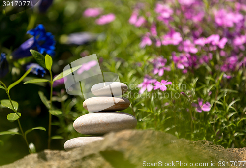 Image of Pile of balancing pebble stones outdoor