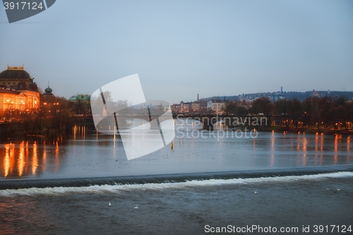 Image of Charles Bridge in Prague at dawn Czech Republic