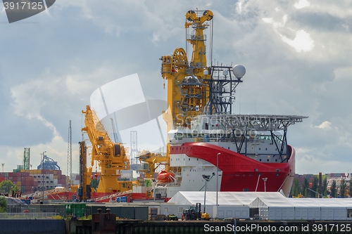 Image of Large oil tanker in canal