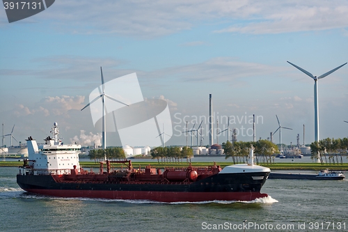 Image of Large oil tanker in canal