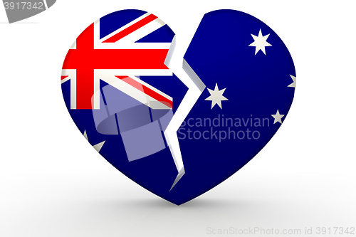 Image of Broken white heart shape with Australia flag