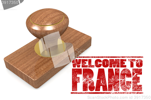 Image of Red rubber stamp with welcome to France