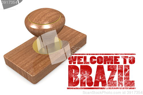 Image of Red rubber stamp with welcome to Brazil