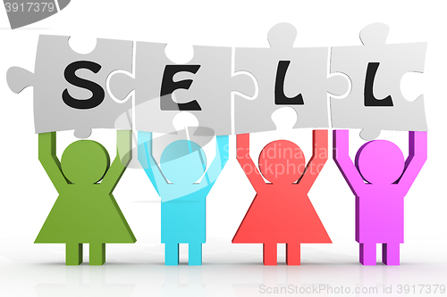 Image of Four people hold puzzle with sell word