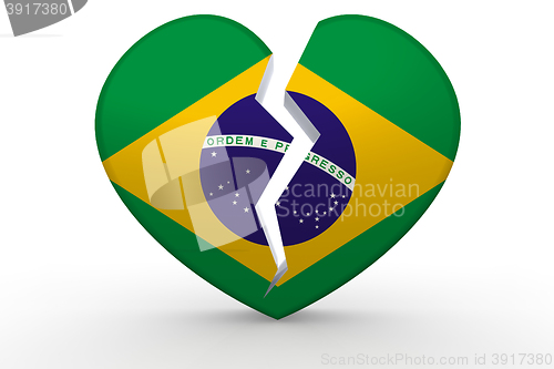 Image of Broken white heart shape with Brazil flag