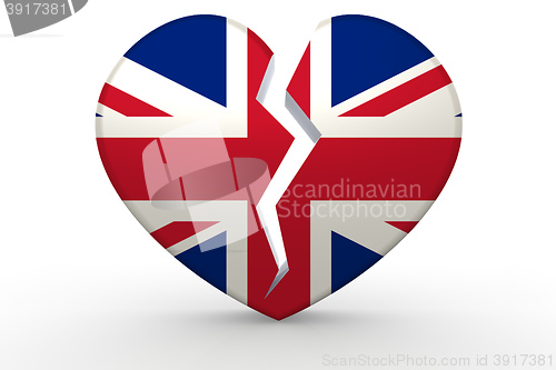 Image of Broken white heart shape with United Kingdom flag