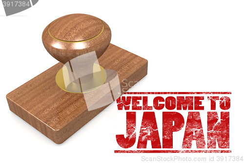 Image of Red rubber stamp with welcome to Japan