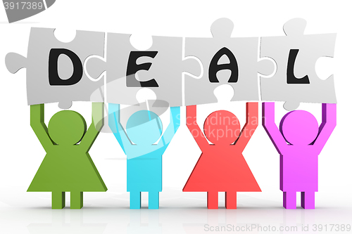 Image of Four people hold puzzle with deal word