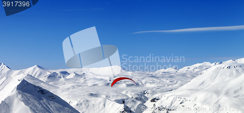 Image of Panoramic view on sky gliding in Caucasus Mountains