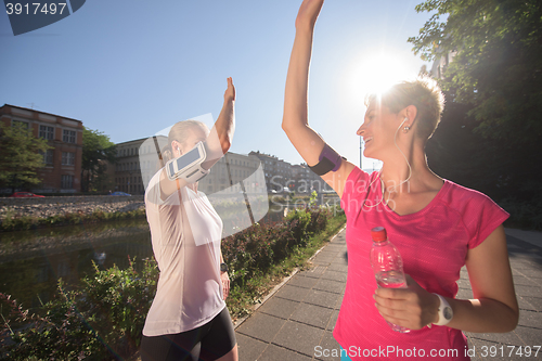 Image of congratulate and happy to finish morning workout