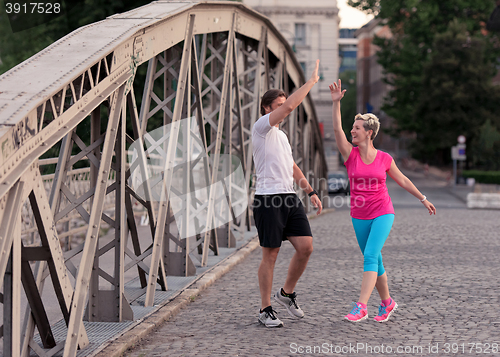 Image of couple congratulate and happy to finish