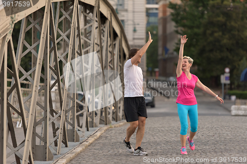 Image of couple congratulate and happy to finish