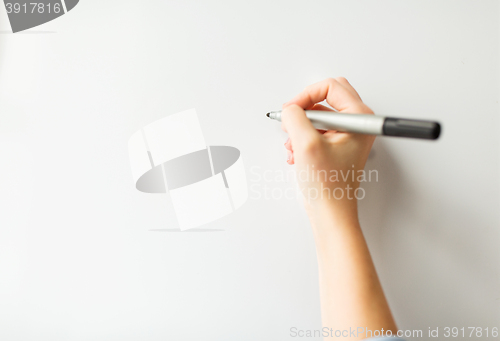 Image of close up of hand writing something on white board