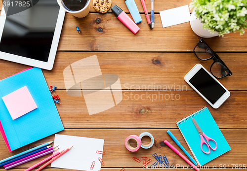 Image of close up of school supplies and tablet pc