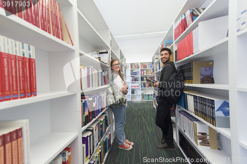 Image of students group  in school  library