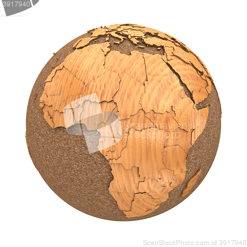 Image of Africa on wooden planet Earth