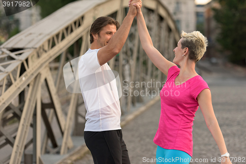 Image of couple congratulate and happy to finish