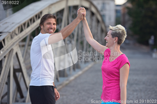 Image of couple congratulate and happy to finish