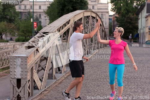 Image of couple congratulate and happy to finish