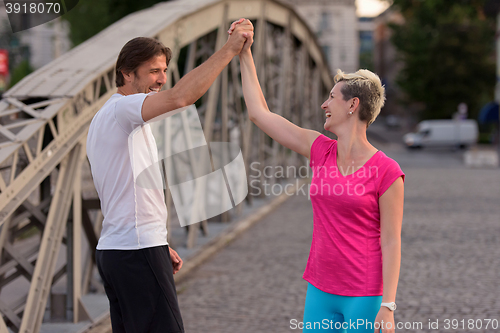 Image of couple congratulate and happy to finish