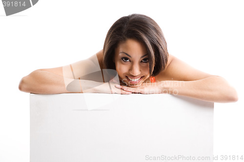 Image of A woman with empty billboard