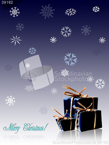 Image of Christmas gifts background with greeting