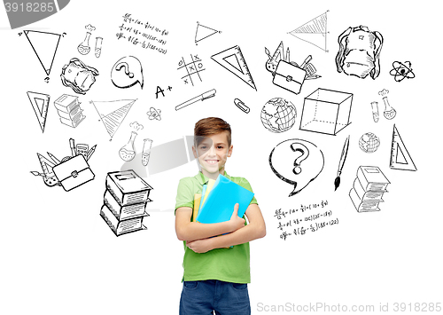 Image of happy student boy with folders and notebooks