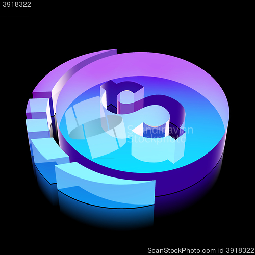 Image of Banking icon: 3d neon glowing Dollar Coin made of glass, vector illustration.